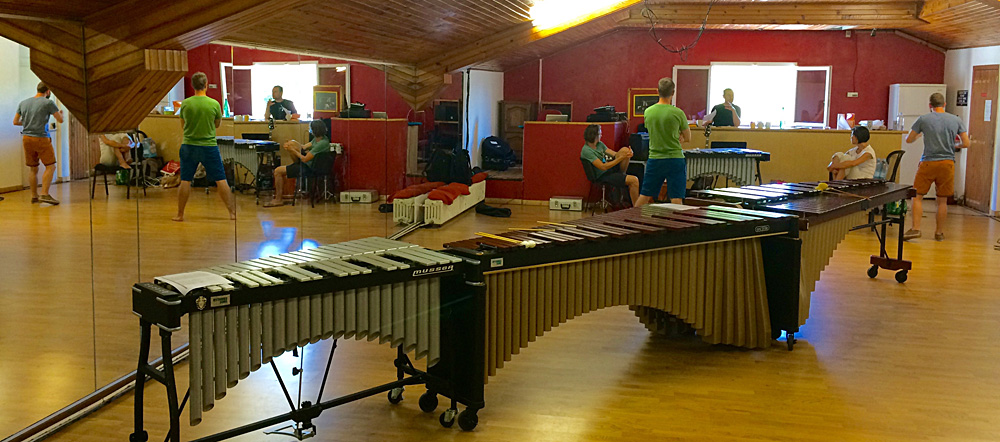 Les artistes devant le marimba et le vibraphone